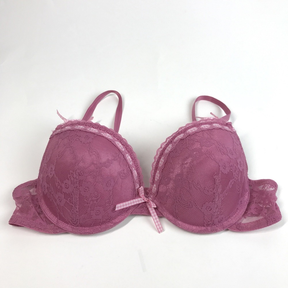 Berry Perry Underwire Push Up Bra, Size 34C, Pink Lace with Ribbon and Bows - Picture 7 of 10